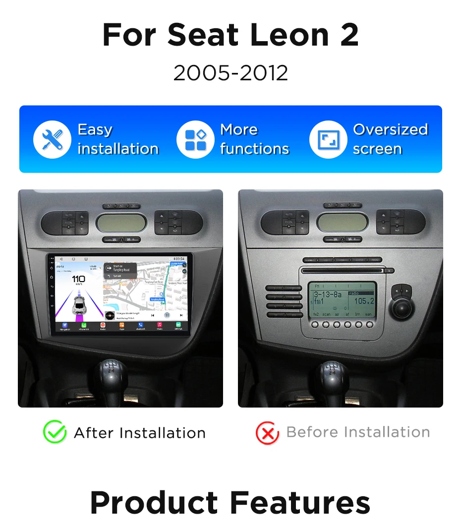 Junsun AI Sprachgesteuertes Autoradio für Seat Leon 2 MK2 2005 - 2012 4G Multimedia GPS Stereo Wireless CarPlay Android Auto Navi 360 Kamera – Detail 7