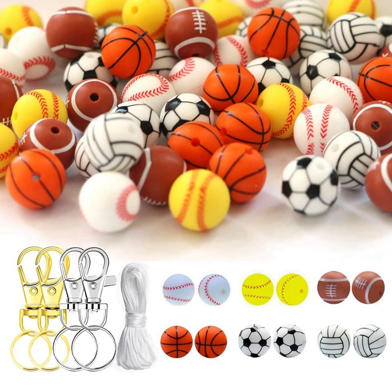 

DIY Beading Kit Silicone Beads 60Pcs 15Mm Silicone Beads Bulk With String Making Jewelry Necklace Bracelet DIY Crafts For Pen
