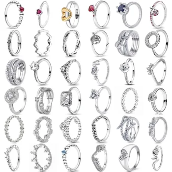 2025 New 925 Sterling Silver Shiny Classic Square Crown Heart-shaped Ring Exquisite Luxury Charm Jewelry Holiday Surprise Gifts 1