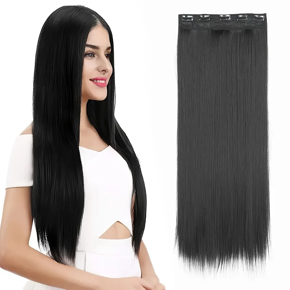 

22inch silky straight Hair Extensions Synthetic wigs 5 Clip In One- Piece extensions long Hairpiece for women Hair accessories