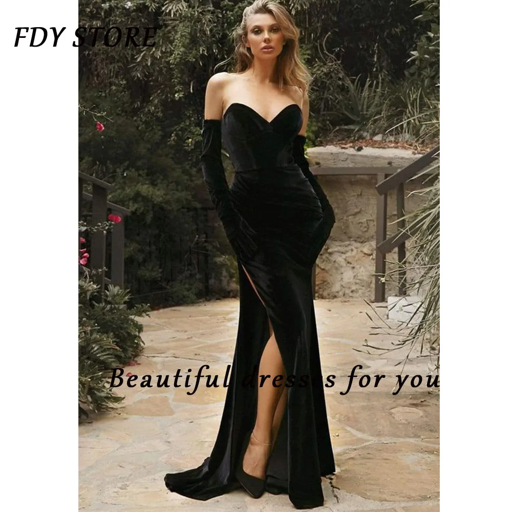 

FDY Store Cocktail Strapless Sheath Court Train Spilt Fork Simple Evenning Prom Ball-gown Dress Formal Occasion Party for Women