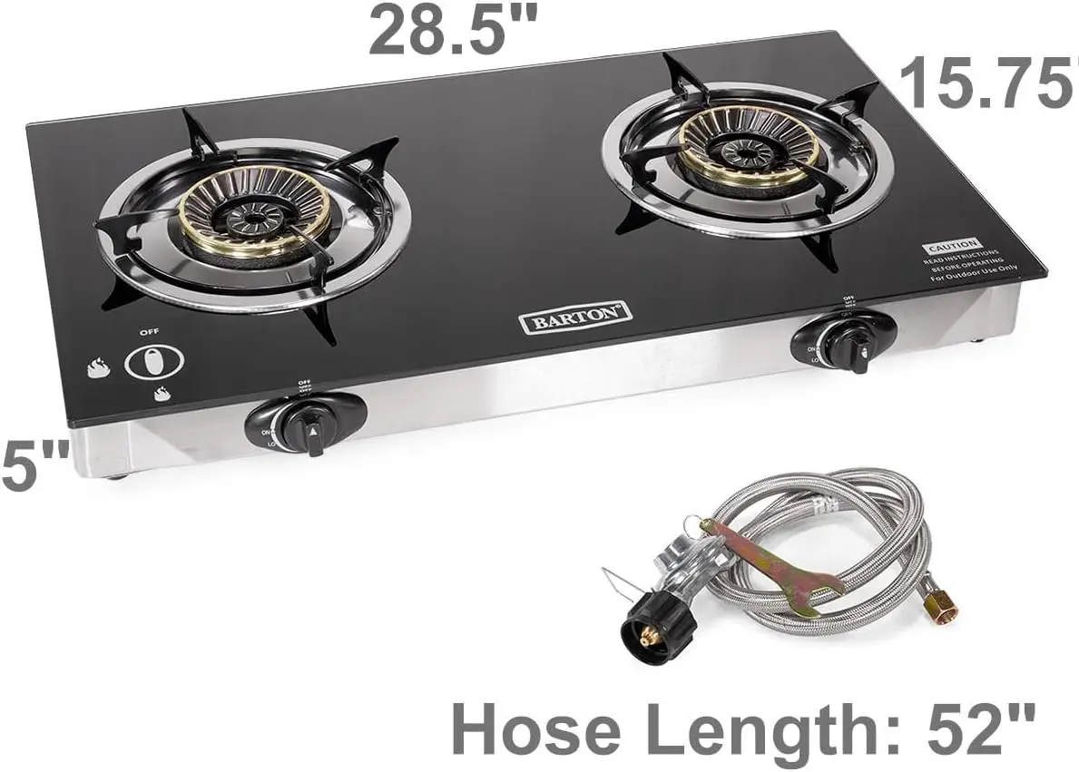 Burner Stove w/Auto Ignition LPG Tempered Glass Outdoor Propane Portable Camping Cooktop Range 2-Burner Gas Burner 6