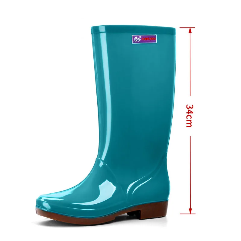 Women's Rain Shoes Casual PVC with Velvet Waterproof Non-slip Knee-high Boots New Fashion Tide for Reasons Botas De Mujer