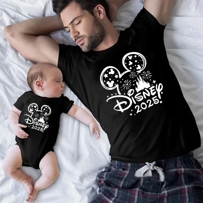 2025 Disney Trip Mickey Minnie Mouse Family Matching Shirts Cotton Dad Mom Bro Sis Kids T Shirt Baby Rompers Matching Clothes 4