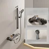 Bathroom Wall Mounted Simple Shower System Piano Key Rainlfall Pressurized Cold Hot Water Shower Faucet Full Set Space Aluminum 3