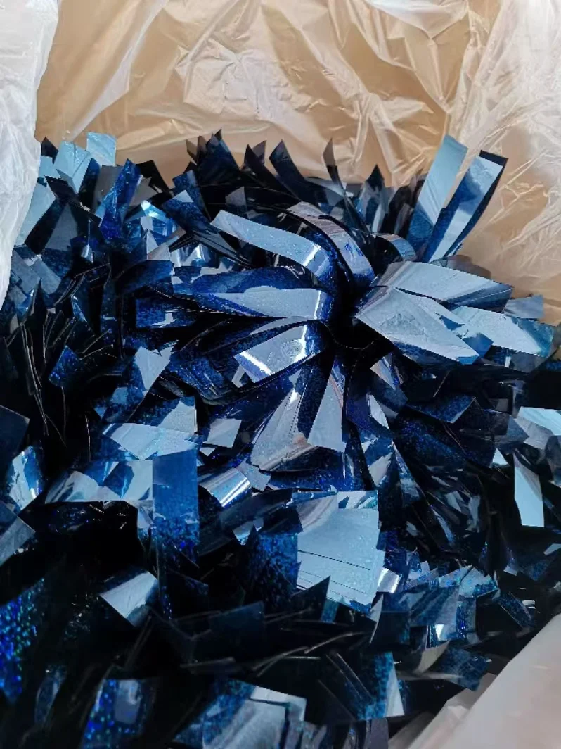 1PIECE,Cheerleader Pom Pom Pom,Metallic Silver Holographic, Light Blue Holographic, Size and Color, Baton Handle
