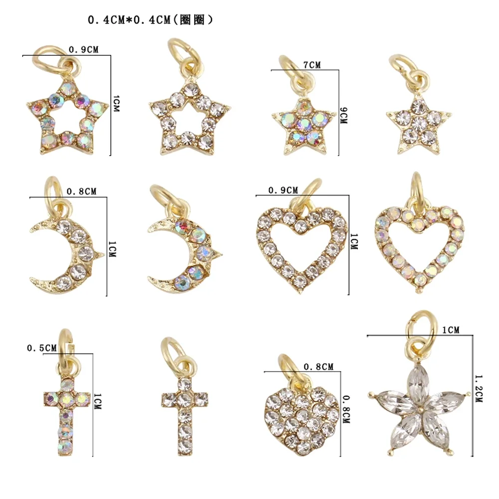 10Pcs 클리어 AB 할로우 매달려 황금 네일 매력 다이아몬드 진주 디자이너 네일 아트 후프 펜던트 장식품 8 피어싱 쥬얼리 