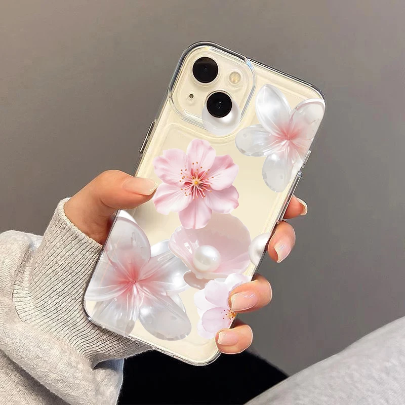 Transparent Peach Blossom Pearl TPU Phone Case Cover