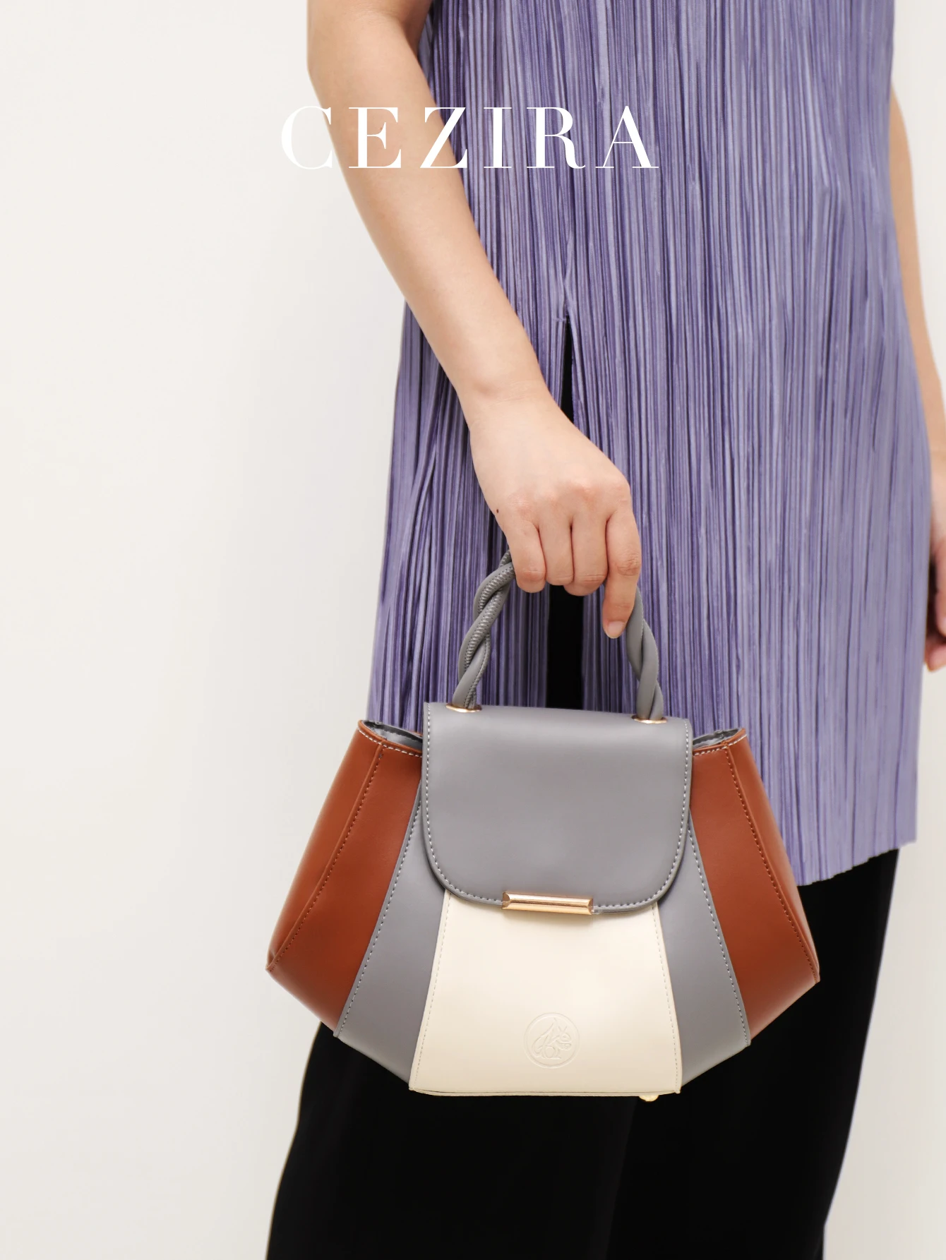 

CEZIRA Brand Design PU Leather Color Block Handbags Women Patchwork Top-handle Shoulder CrossBody Twist Handle Novelty Flap Bag