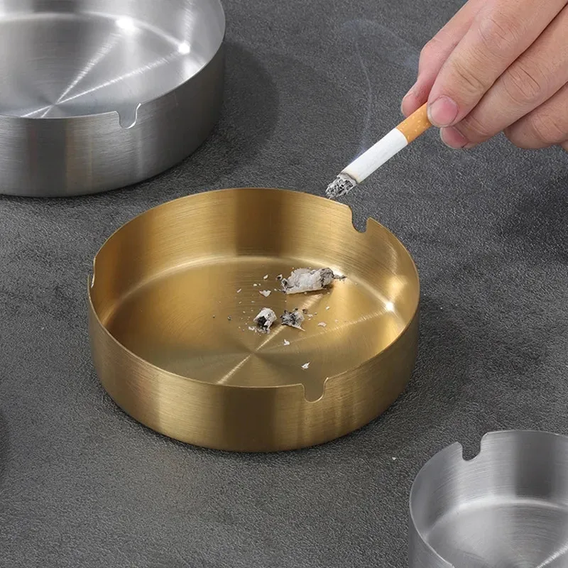 8CM Round Stainless Steel Cigarette Ashtray Portable Tabletop Silver Metal Ash Tray For Smoker Fly Ash Proof Home Decoration portable ashtray,cigarettes ashtray,stainless steel ashtray,metal ashtray