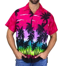 Hawaiian Beach Men Shirt, 3d Palm Pattern Short Sleeve Shirt, Tropical Travel Shirt, Casual Large Summer Clothing
