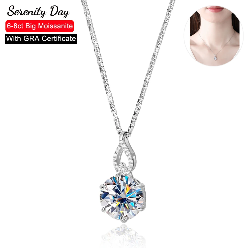 한국 여성을 위한 GRA 인증 빅 모이사나이트 펜던트 목걸이, S925 실버 쇄골 체인 Pt950 랩 다이아몬드 목걸이, 6-8ct