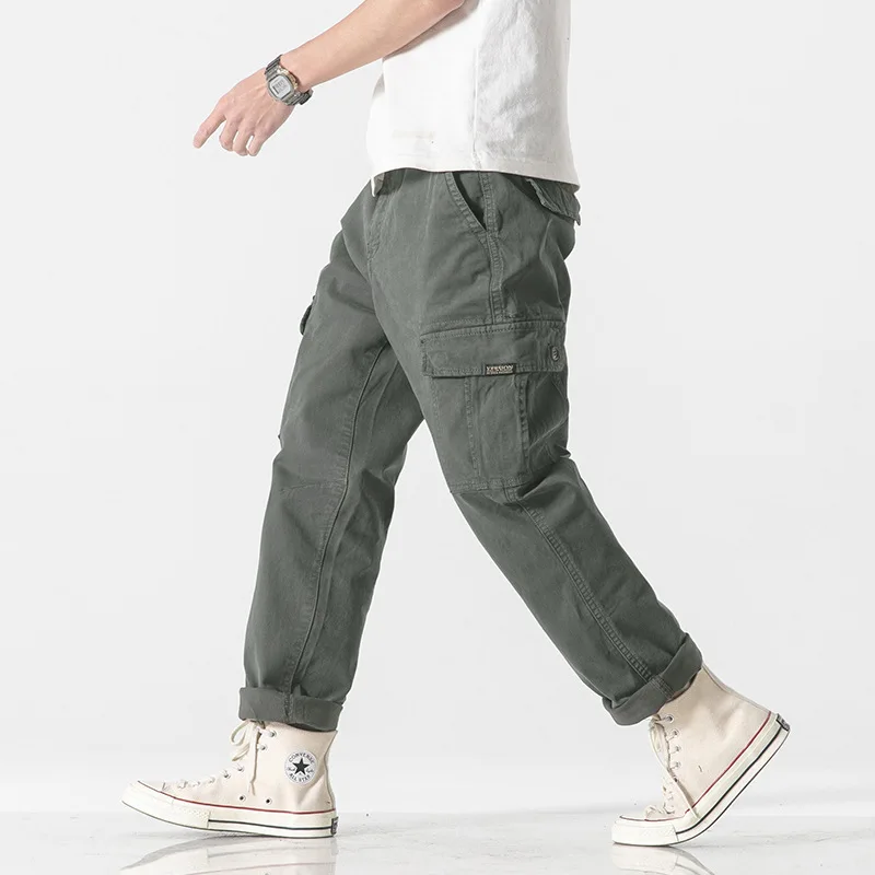 Elmsk New men's summer casual pants with micro elastic straight tube and multiple pockets Japanese workwear pants trendy brand l elmsk workwear pants for young men on the street harajuku trendy brand loose casual leggings with multiple pockets elastic lar