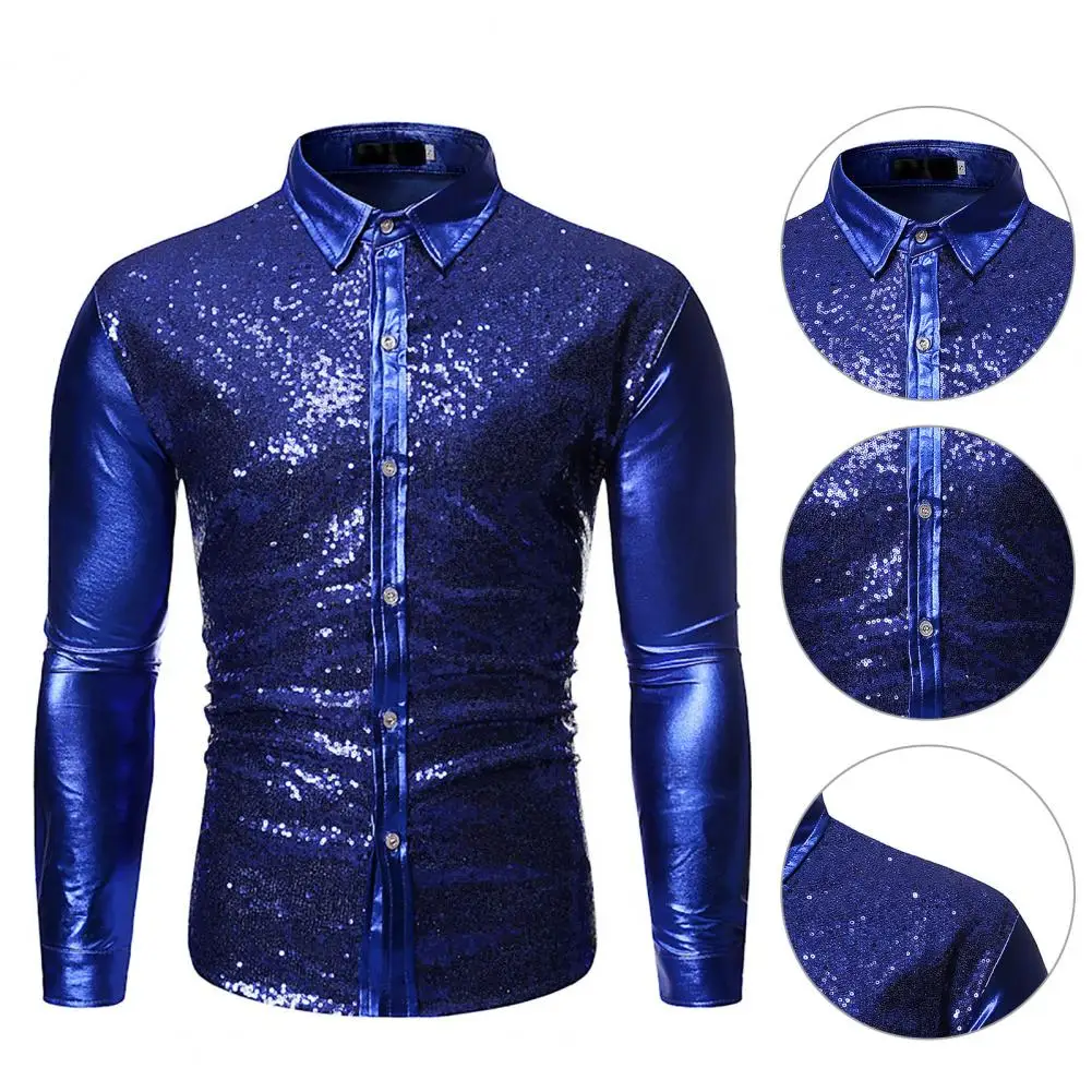 

Fashion Party Shirt 3D Cutting Teenager Cool Sequins Stage Show Shirt Slim Fit Anti-Pilling Stage Shirt Clubwear