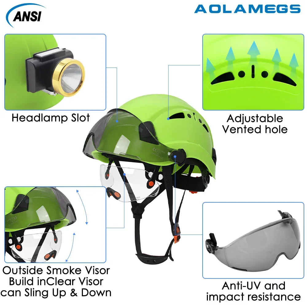 CE Construction Safety Helmet Double Visor Goggle Face Towel Engineer Hard Hat Industrial CE Safety Cap Head Protection