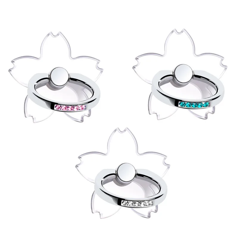 Transparent Sakura Phone Ring Holder Foldable Car Mount Stand Clear Finger Grip Universal for IPhone 15 14 Samsung Xiaomi 2025