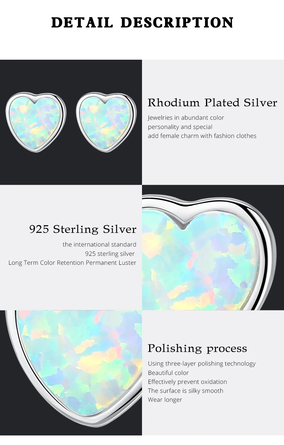 Orecchini a bottone con opale a cuore bianco blu verde adorabile in argento sterling per donne Fidanzamento Matrimonio Fine s_voghion.com