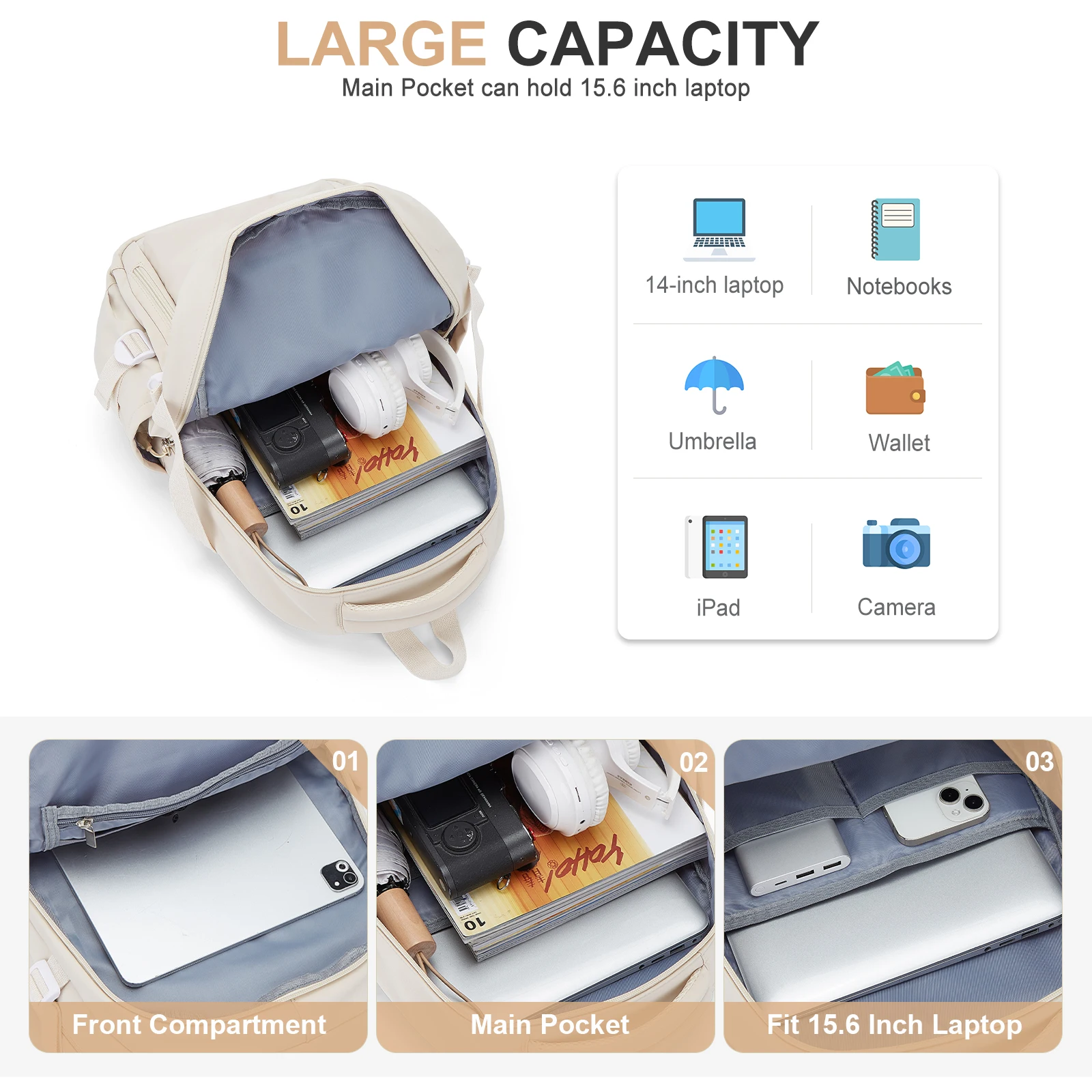 Casual Travel Backpack Anti Theft Daypack，Men Laptop Backpacks 15.6 Inch College School Backpack for Women Bag Bookbag for Teens