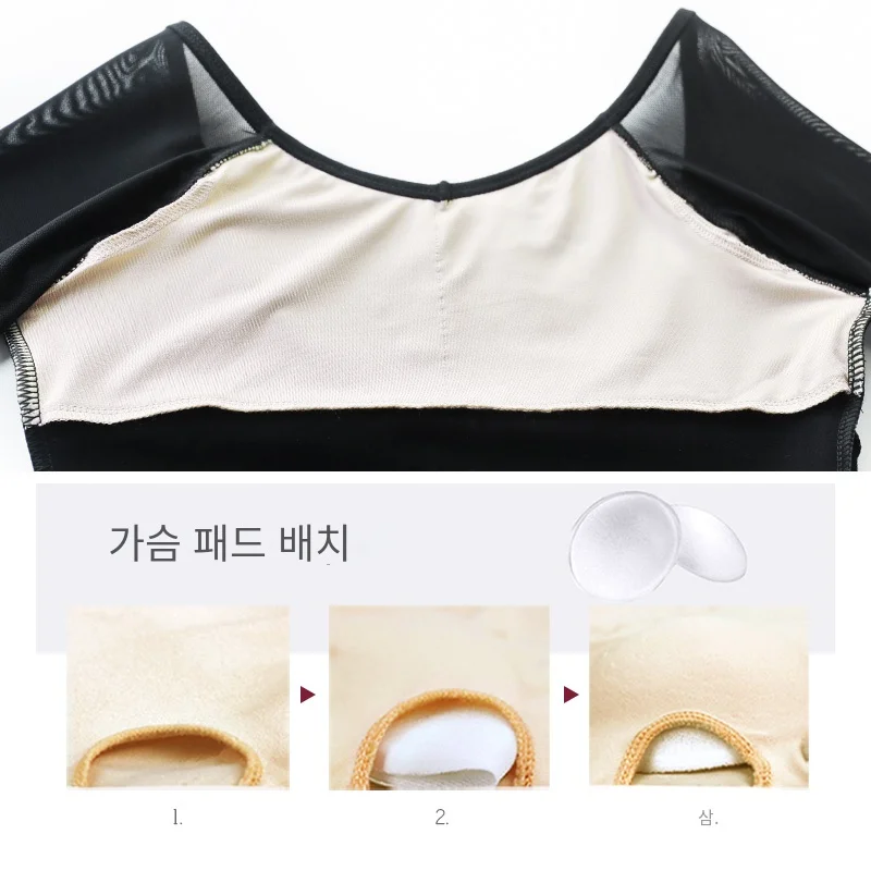 여성용 성인 발레 레오타드 메쉬 걸스 코튼 스판덱스 댄스웨어 블랙 3/4 슬리브 체조 레오타드 발레 바디 슈트