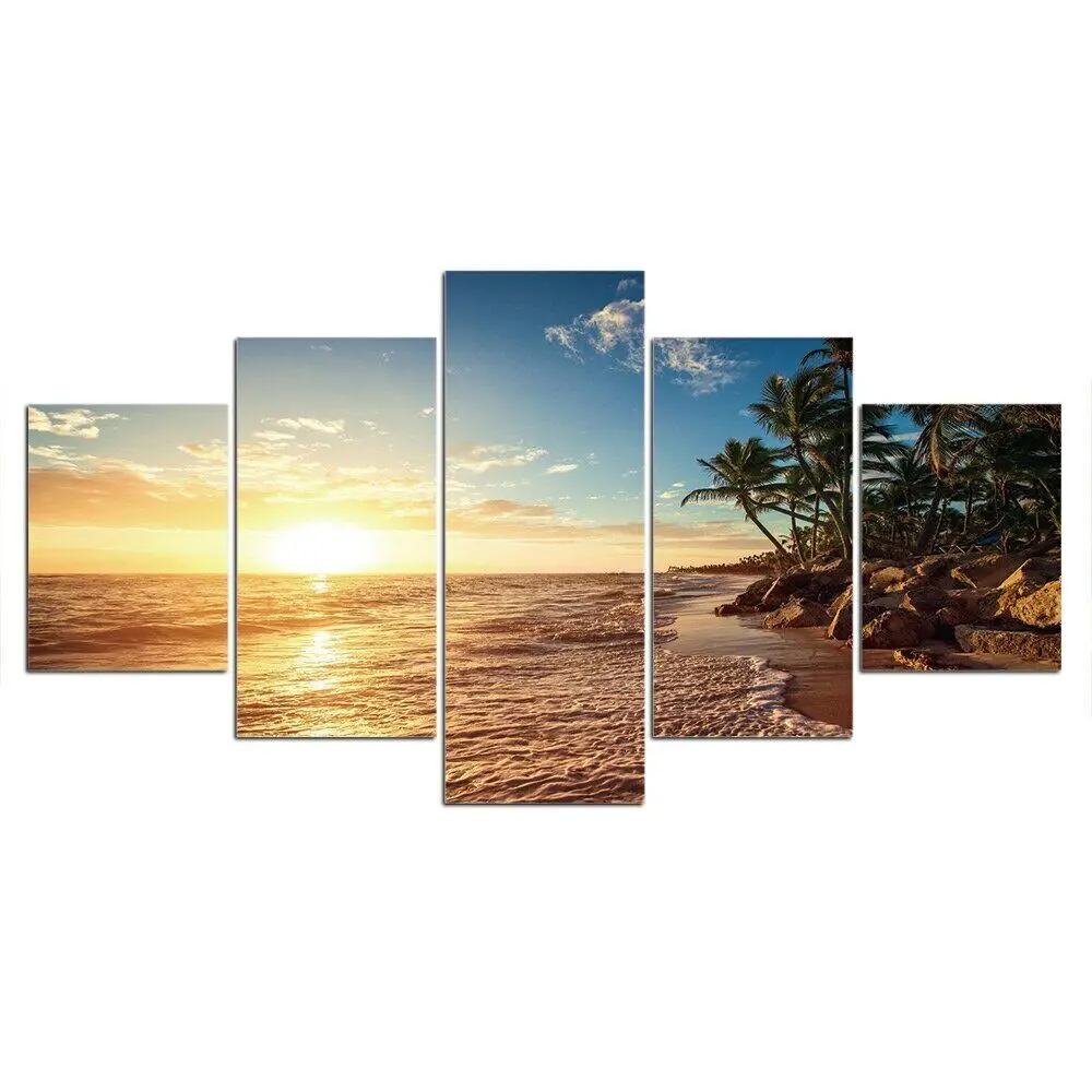 

5Pcs Beach Ocean Sea Sunset Canvas Art No Framed Room Decor Modern Abstract 5 Pieces Pictures Paintings Wall HD Print