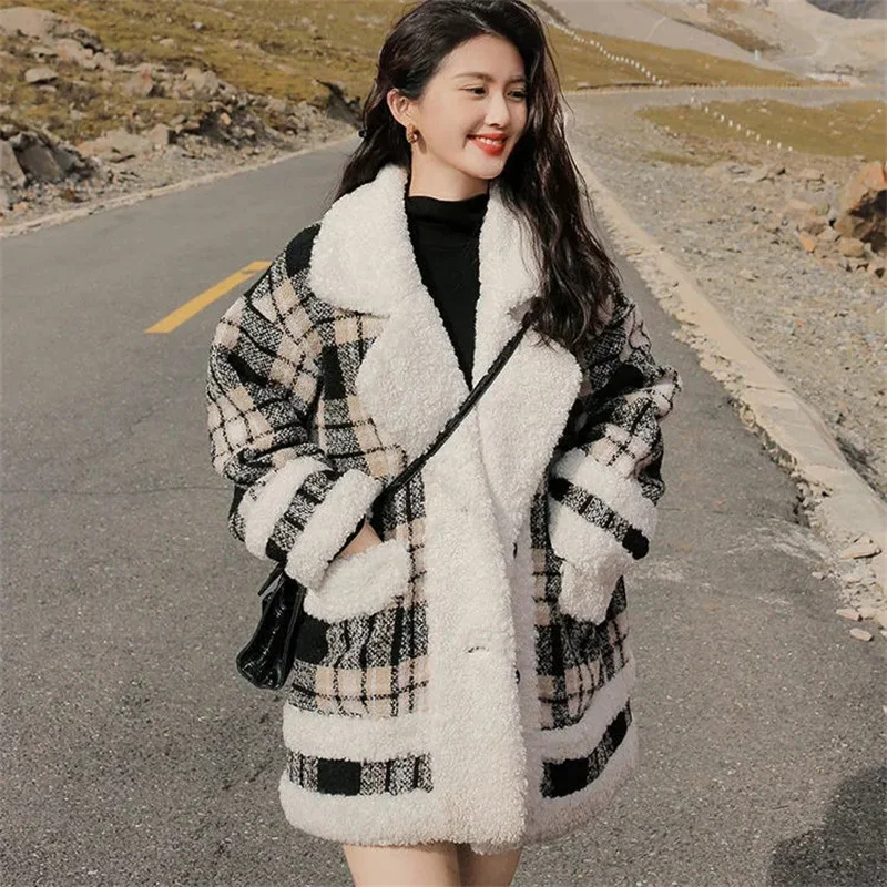 Lamb Wool Coat Women's Winter 2021 New Loose Thickened High Grade Medium Length Lamb Wool Cotton Coat Cotton Dress Female Trend
