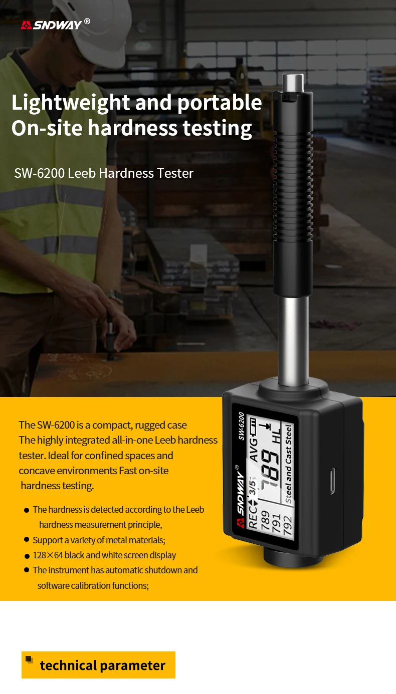 SNDWAY Mini Digital Hardness Tester SW-6200 Units For Hrc Hrb Hb Hl Hv Hs Pen-ty