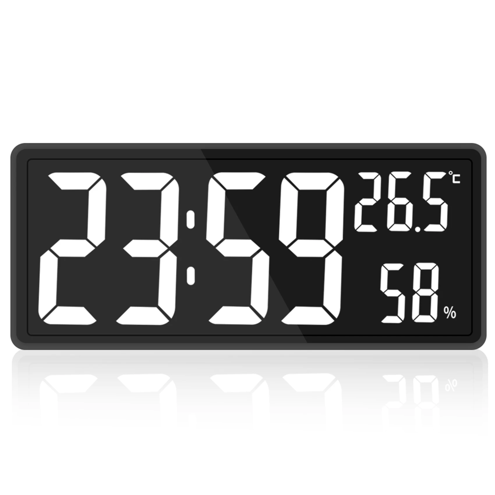 

LED Digital Wall Clock Large Digits Display Indoor Temperature&Humidity for Farmhouse Home Classroom Office White