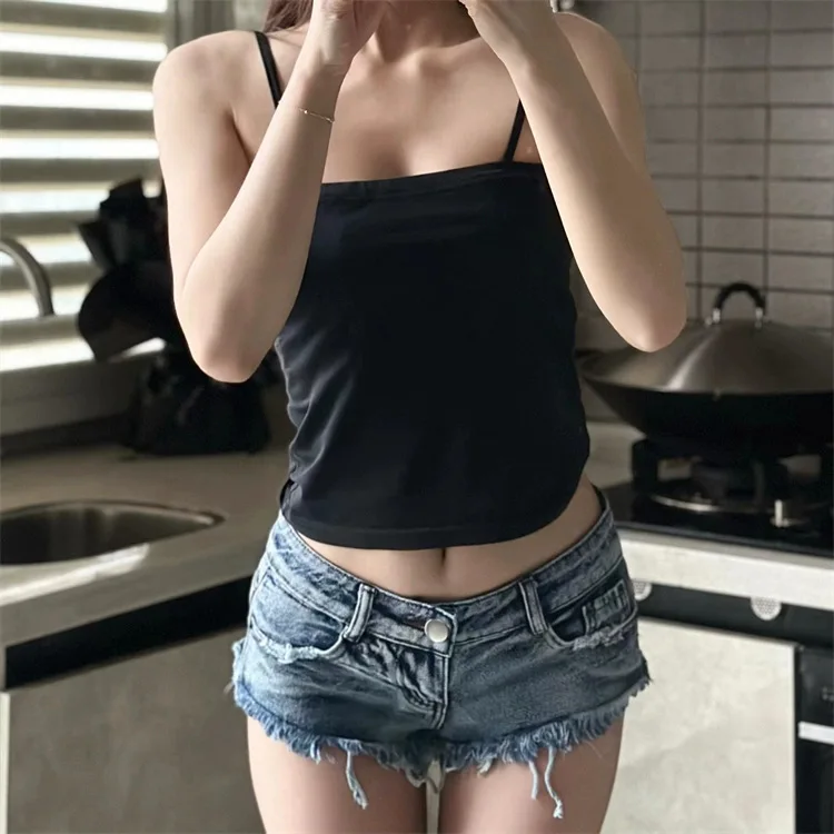 2026 Summer New Women Washed Blue Sexy Low Rise Ultra Short Denim Shorts Raw Shorts Female Jeans_ecoleips.com