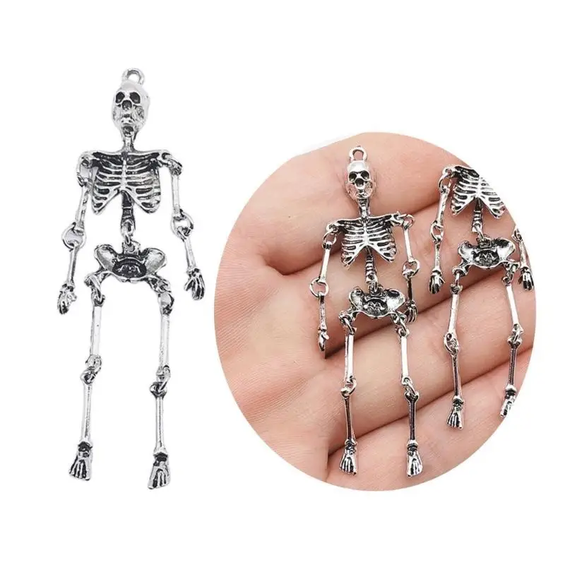 A52E Halloween Kostüm Party Retro Silber Skelett Anhänger DIY Legierung Vintage-Schmuck – Detail 7