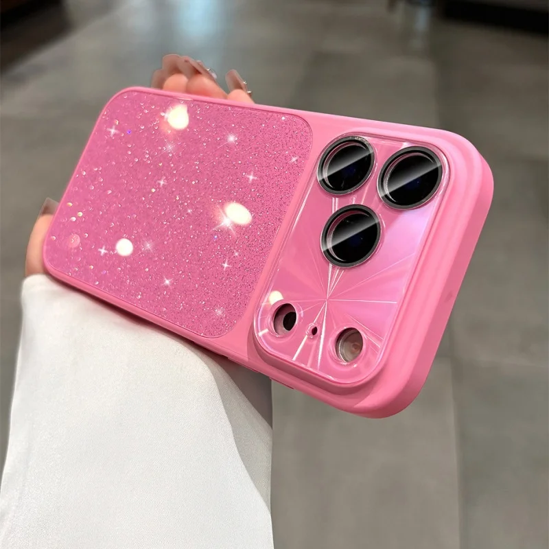Luxury Bling Glitter Glass Case with Lens Protection and Shockproof Hybrid Bumper