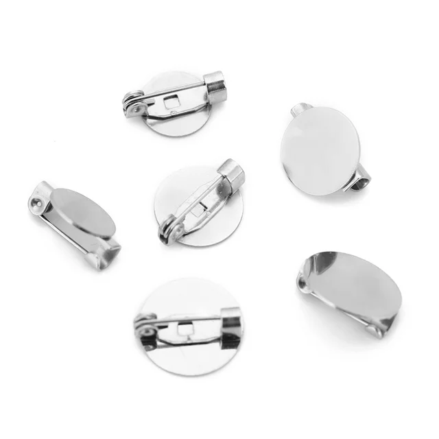 20sets 10 12 14mm Stainless Steel Brooch Pins Cabochon Base Settings