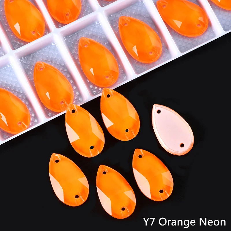 OLeeya Tropfenförmige Neon-K9-Glasrhinesteine mit abgeschrägten Kanten, Kristall-Nähsteine, Strass für Kleidungsdekorationen – Detail 5