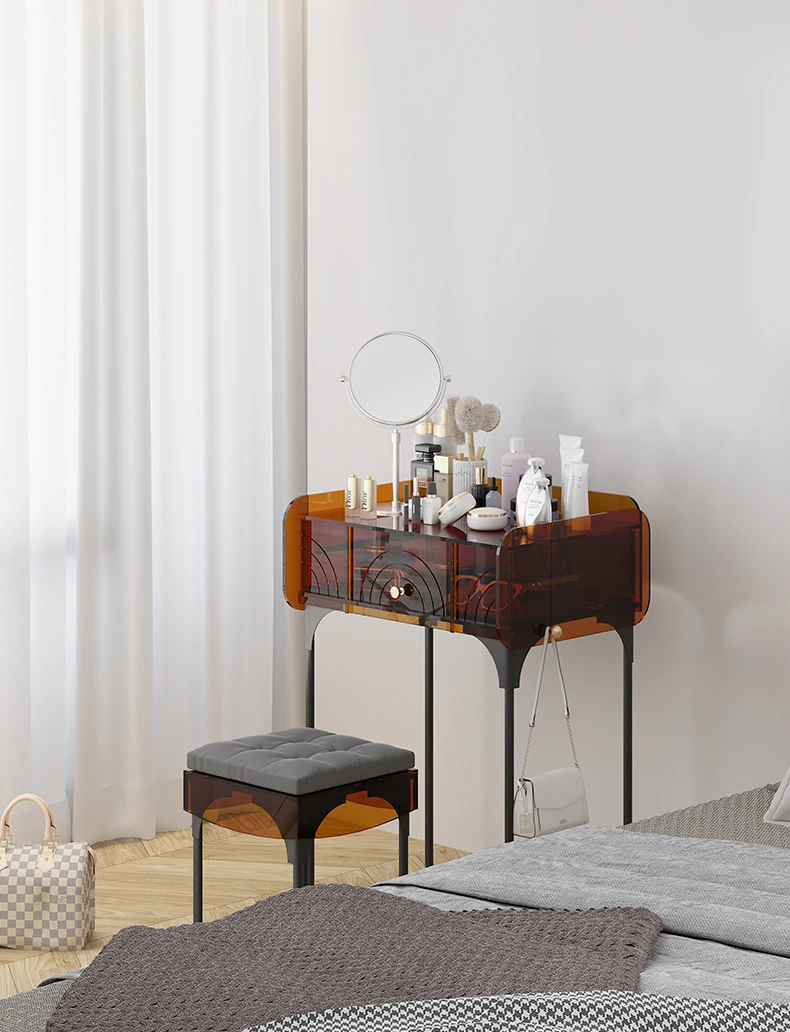 Description Picture 5 of itemLuxury Dressing Table Transparent Acrylic Furniture Makeup Dressing Table Modern Bedroom Vanity Tables Storage Cabinet