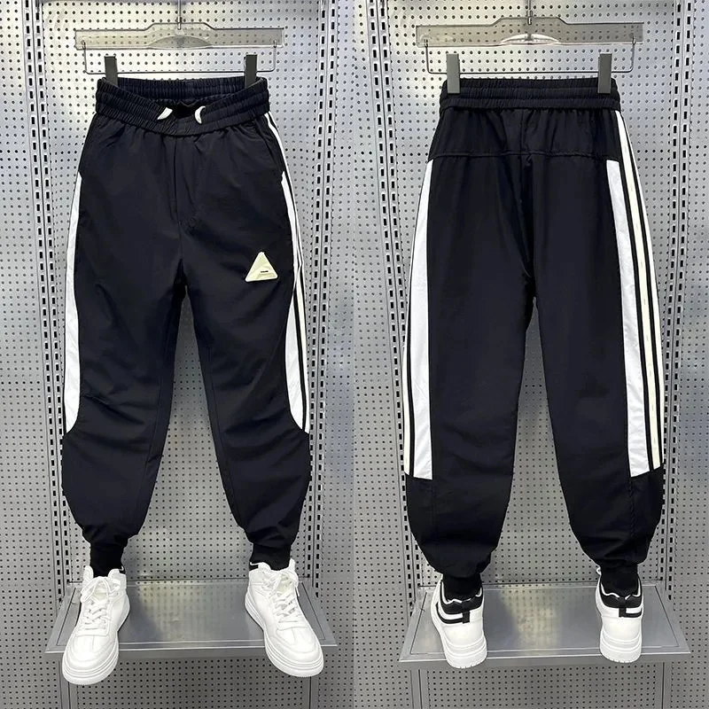 

Спортивные штаны-джоггеры в полоску, уличные свободные быстросохнущие брюки, модная уличная одежда, шаровары для маленьких ног, брендовая одежда