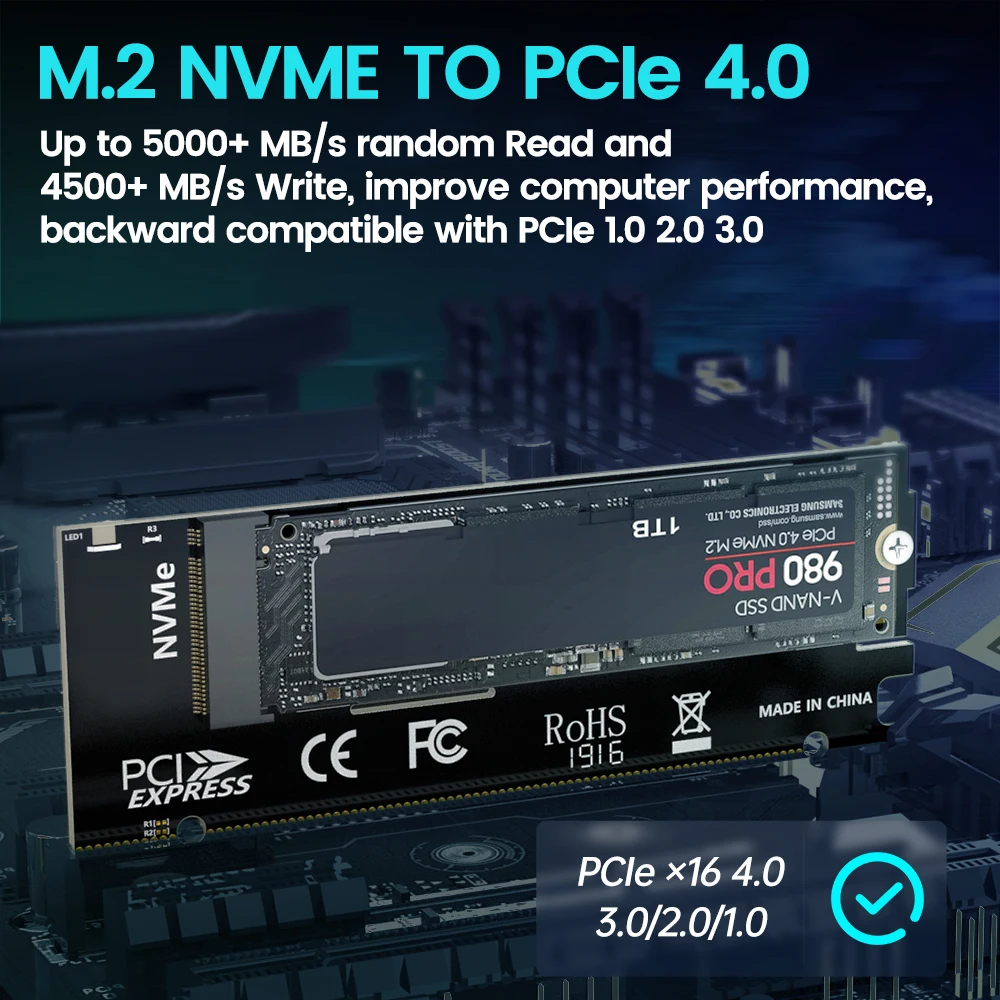 JEYI M.2 NVME to PCIe 4.0 x16 Adapter M.2 NVMe SSD to PCI-e 4.0 Expansion Card Supports 2280/60/42/30 Solid State Drives