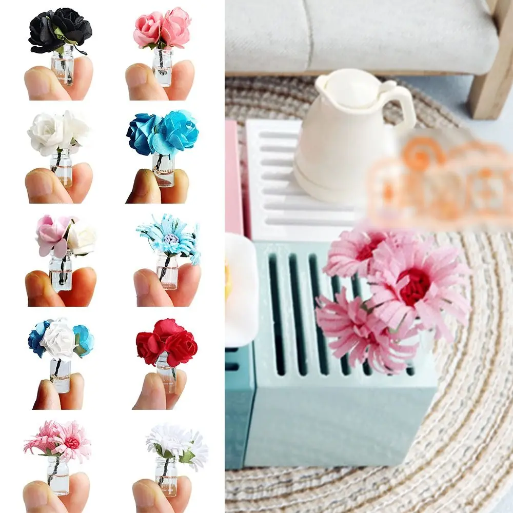 Miniature Multicolor Glass Flower Vase for Dollhouse Decor