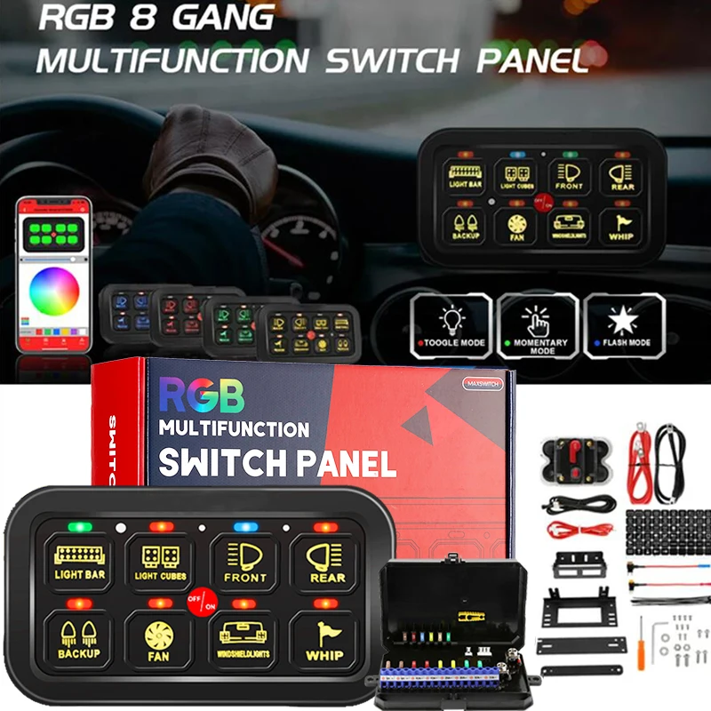 

Universal RGB 8 Gang Switch Panel On Off Control Power System Circuit Breakers Electronic Relay System With APP Control