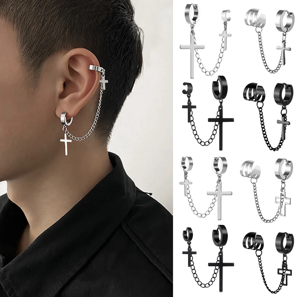 

WKOUD 1Pcs Fashion Punk Cross Clip Earring For Teens Women Men Ear Cuffs Zinc Alloy Cool Jewelry Vintage Retro Chain Metal
