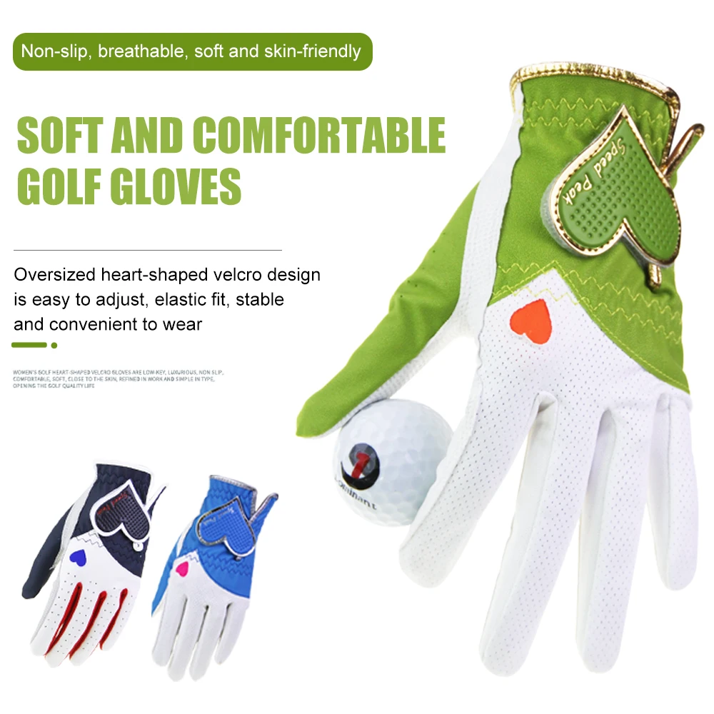 1 Pair Golf Gloves Women Left and Right Hand Genuine Leather Lycra Non-Slip Fabric Breathable Heart style Soft Sports Gloves