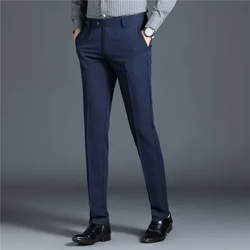 Suit Pants Men Straight Smart Casual Dress Pants Mens Solid Color Slim Elastic Formal Suit Trousers Four Seasons Mens Clothing 4