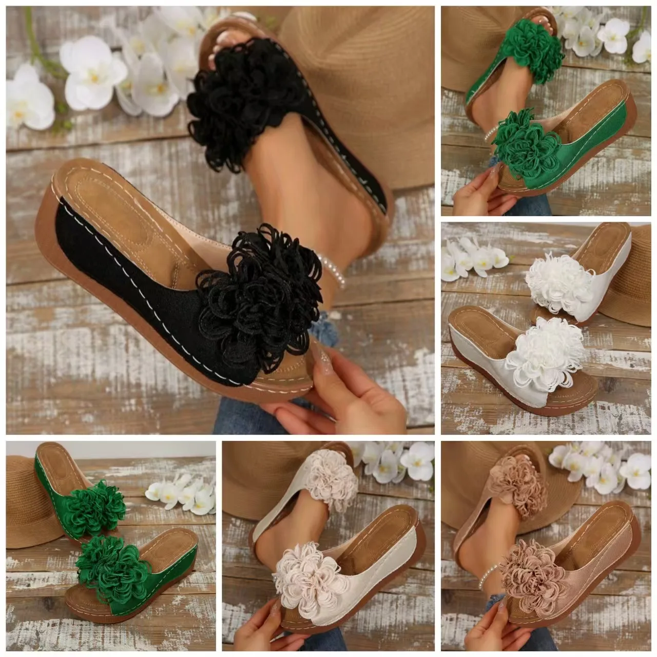 2025 New Women Platform Slippers Slip on Fashion Woman Shoes Summer Sandals Comfortable Flower Wedges Slippers Slides Women