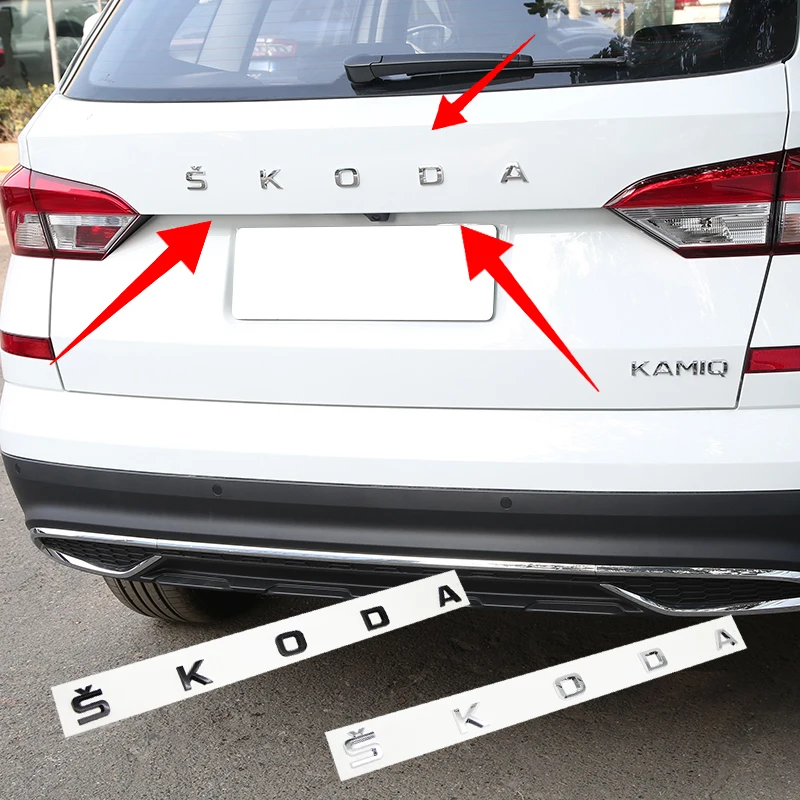3D ABS Автомобильная эмблема Skoda с надписью, передняя крышка, задняя дверь, значок, наклейка для Skoda наклейки на багажник A5 RS Kodiaq Fabia A7