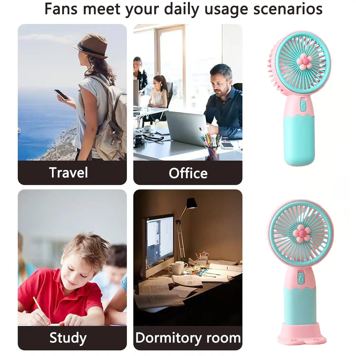 New Best-selling Portable USB Charging Handheld Fan with Stand Suitable for Home Office Vacation Outdoor Use Detachable Base 3