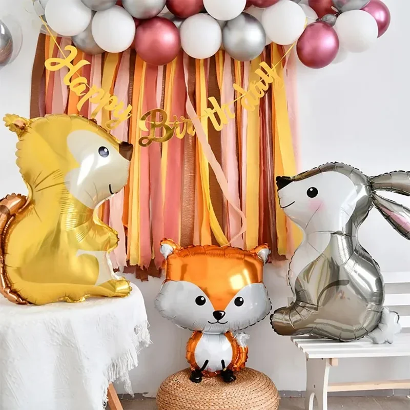 Animal Theme Foil Balloon Cute Squirrel Giraffe Elephant Leopard Fox Helium BalloonBirthday Party Decorations Kid Toy Air Globos