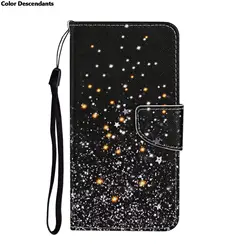 Elegant Painted Leather Flip Wallet Phone Case with Card Holder - Flower and Butterfly Design for S22 (Black Star)