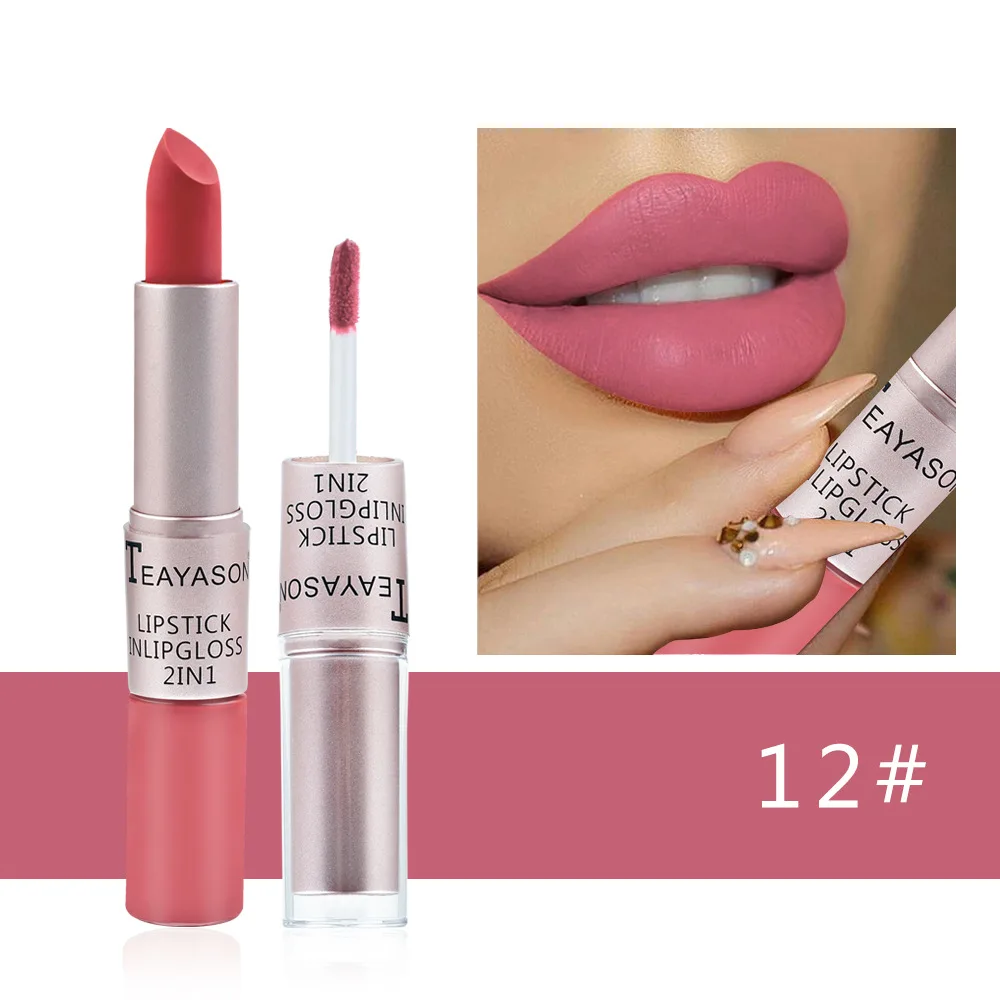 2-in-1 Matte Red Lipstick  Gloss - Long Lasting Velvet Waterproof Makeup