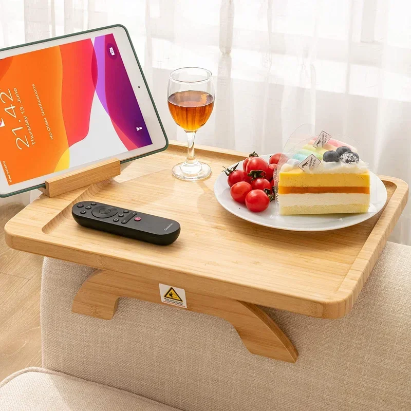 

Sofa Tray Table Sofa Armrest Clip-On Tray Natural Wood Tray Mobile tablet notebook can be placed Practical TV Snack Coffee Table