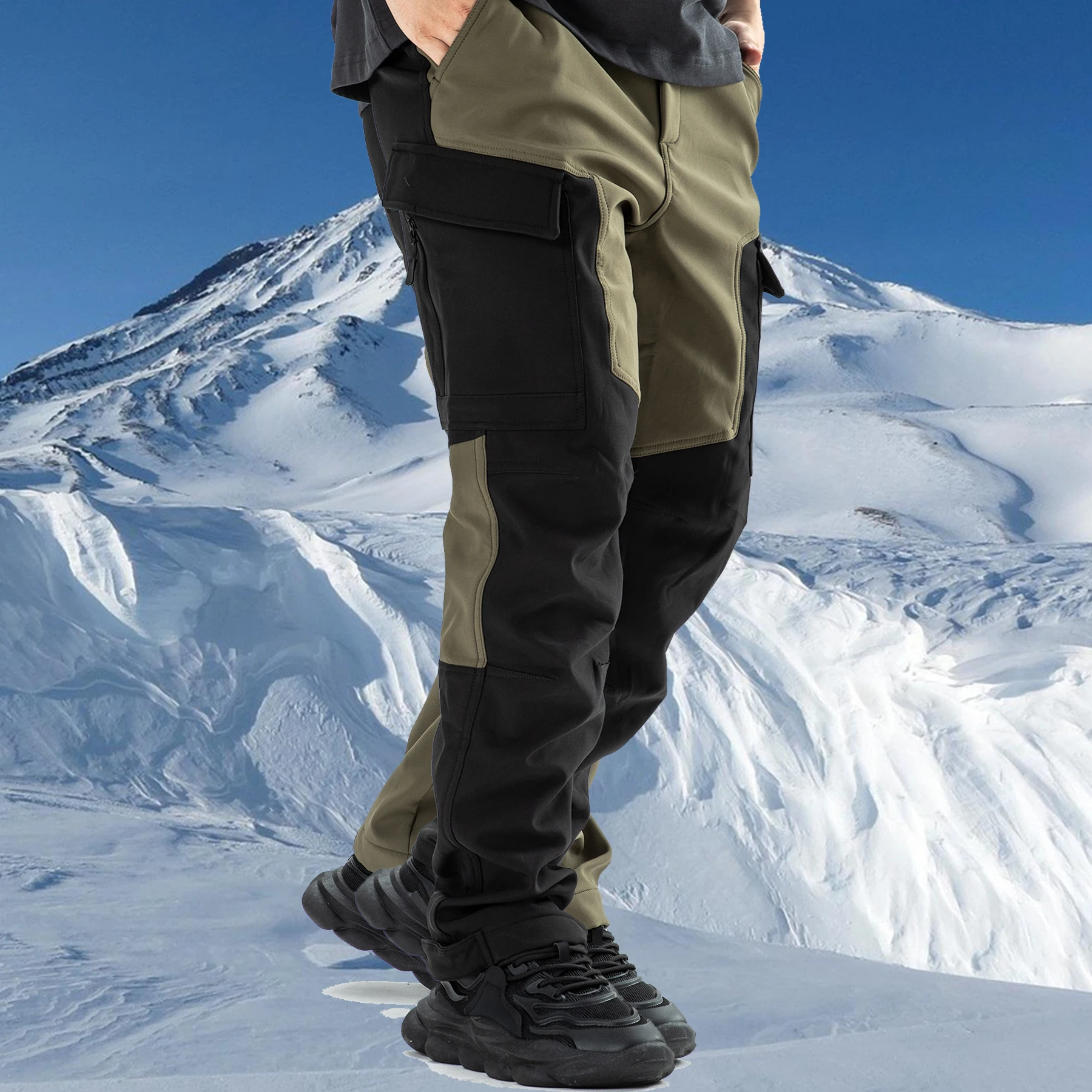Men's Winter Fleece Pants Hiking Climbing Camping Waterproof Work Pants Outdoor Sports Mountaineering Skiing Warm Trousers