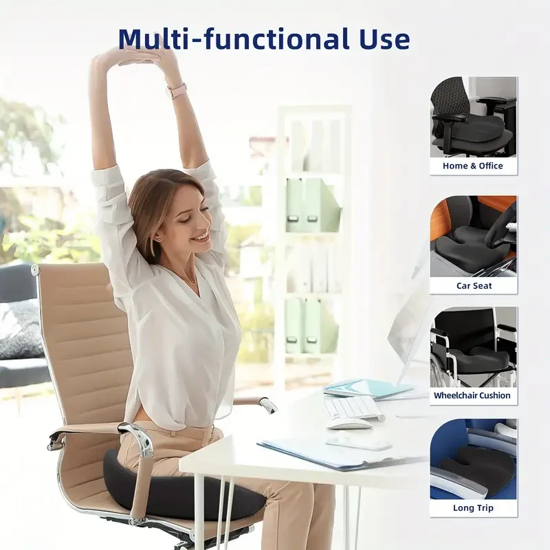 Ergonomic Memory Foam Seat Cushion for Office Chairs - Heavy-Duty Chair Pad with Removable Cover, Ideal for Lower Back