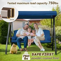 3 in 1 Outdoor Porch Swing with Adjustable Canopy, 3 Seat Outdoor Swing for Adults, Patio Swing Chair with Thickened Cushions 2